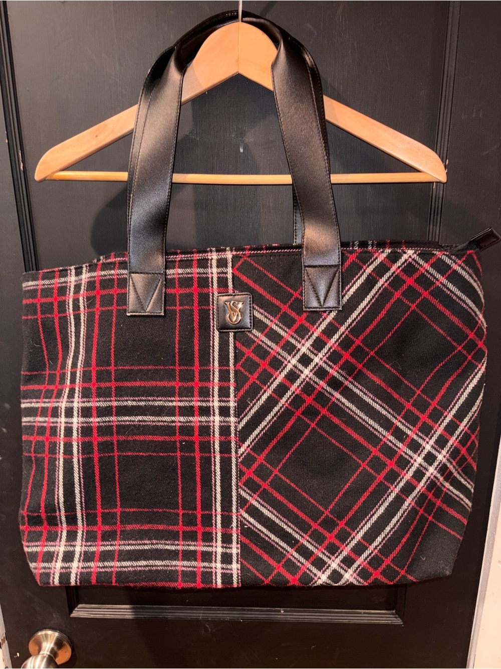 Victoria’s Secret Plaid Weekender Tote Bag Black Red Large Travel Bag